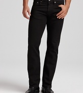The straight leg jean from Burberry in a washed black rinse, making it perfect for dressing up with a blazer and printed shirt for a splash of color.