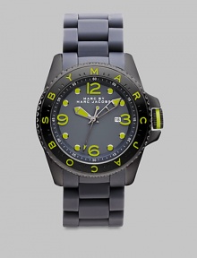 Analog quartz movement timepiece with a silicone bracelet and Marc's signature modern details.Round bezelQuartz movementWater resistant to 5 ATMDate function at 3 o'clockSecond handStainless steel case: 45mm (1.77)Silicone wrap braceletImported Analog quartz movement timepiece with a silicone bracelet and Marc's signature modern details.Round bezelQuartz movementWater resistant to 5 ATMDate function at 3 o'clockSecond handStainless steel case: 45mm (1.77)Silicone wrap braceletImported