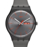 A warm toned athletic watch that can go undercover at the office, from Swatch's Warm Rebel collection.