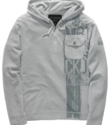 Sport meets street. This casual Calvin Klein hoodie brings a laid-back vibe to your casual wear.