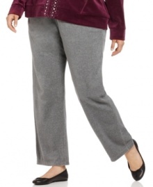 Get the cozy feel of On Que's velour plus size pants, featuring an elastic waist-- complete the look with the matching jacket. (Clearance)