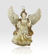 From the Jay Strongwater Angelic collection a palette of creams, golds and silver accents have been painted on this finely detailed Angel Glass Ornament. GlassCrystalHandmade, hand-painted and hand-set5.5H X 5.75W X 2.5DImported