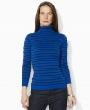 The ultimate in understated elegance, Lauren Ralph Lauren's chic petite turtleneck is crafted from soft combed cotton and accented with classic stripes.