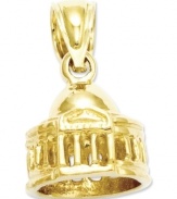 Add this tiny icon for a symbolic touch to you look. This 3-dimensional Jefferson Memorial charm is crafted in solid, polished 14k gold. Chain not included. Approximate length: 6/10 inch. Approximate width: 4/10 inch.