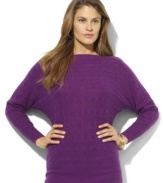 Lauren Ralph Lauren's unique horizontal cable knit and dolman sleeves lend modern appeal to a chic petite boatneck sweater.
