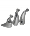 Sand-cast in gleaming Nambe alloy, the Three Wise Men transform your nativity scene into a work of art. Each figurine bows in worship to baby Jesus. Designed by Todd Weber.
