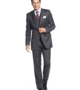 Invest in your success with this charcoal three-piece power suit from Lauren by Ralph Lauren.