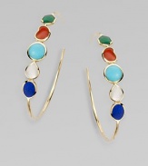 From the Polished Rock Candy Collection. Five stones, five colors and five shapes in this bright and beautiful design formed of a rich rainbow of semiprecious stones in gleaming gold.Mother-of-pearl, lapis, gold green agate, dyed red agate and turquoise18k yellow goldDiameter, about 1¾Post backImported