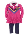 Adorably preppy set pairs a puff-sleeved rugby dress with bold chevron stripes and a versatile stretch cotton jersey legging.