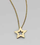 From the Tiny Treasure Collection. A bright, shiny star of 18k yellow gold with open star center matches your own unique, star power. 18k yellow gold Chain length adjusts from about 16 to 18 Pendant length, about ½ Lobster clasp Made in Italy 