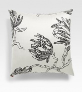 Striking twill pillow with a bold, oversized floral design provides a touch of drama to any room.Zip closure23½ squareCotton50% down/50% feather insertMade in Italy