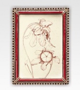 An heirloom-quality frame destined to appoint a treasured photograph, individually crafted in goldplated pewter with handset Swarovski crystals. 5% of the retail price of each piece sold will be donated to support the work of the Breast Cancer Research Foundation. Accommodates a 4 X 6 photograph Overall, 5 X 7 Made in USA 