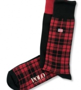 Add a little pep to your casual wardrobe with these preppy plaid casual socks by Polo Ralph Lauren.