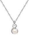 Get into the loop. This pendant, crafted from 10k white gold, dazzles with a cultured freshwater pearl (6-1/2 mm) and diamond accents for a stunning touch. Approximate length: 18 inches. Approximate drop: 3/4 inch.Get