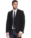 Easily suede. With a smooth hand and a slim fit, this sueded pique blazer from DKNY will be your all-season all-star.
