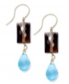 A pretty mix. Rectangular smokey quartz (8 ct. t.w.) and blue topaz (9 ct. t.w.) adorn these stunning drop earrings. Set in 14k gold. Approximate drop: 1-1/2 inches.