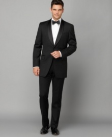 Channel Bogart in this classic, sophisticated tuxedo jacket from Tommy Hilfiger. Channel Bogart in this classic, sophisticated tuxedo jacket from Tommy Hilfiger.