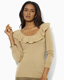Inspired by the exquisite style of modern-day ballet, the luxe Moreen cashmere sweater features a gently ruffled ballerina neckline for a polished, sophisticated touch. Inspired by the exquisite style of modern-day ballet, the luxe Moreen cashmere sweater features a gently ruffled ballerina neckline for a polished, sophisticated touch.