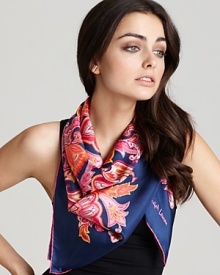 Pretty paisley print decorates this luxurious silk scarf from Lauren by Ralph Lauren.