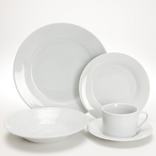 This basic white dinnerware, accented with a thick rim, is easy to mix with existing plates and serveware, or crisp and elegant on its own. This basic white dinnerware, accented with a thick rim, is easy to mix with existing plates and serveware, or crisp and elegant on its own.