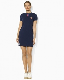 Celebrating Team USA's participation in the 2012 Olympics, an effortlessly chic short-sleeved dress is rendered from light-as-air cotton jersey with lustrous silk trim and bold country embroidery.