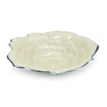 Beautiful and functional, Julia Knights Rose Bowl features a polished aluminum exterior and an artfully carved mother-of-pearl infused enameled interior, creating a dimensional sculpture inspired by the rose. Beautiful and functional, Julia Knights Rose Bowl features a polished aluminum exterior and an artfully carved mother-of-pearl infused enameled interior, creating a dimensional sculpture inspired by the rose.