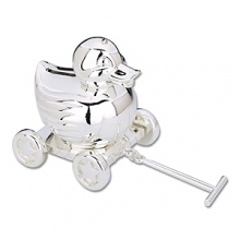 The duckling says, It's smart to save for a rainy day! Your little saver will love stashing shiny coins in this shiny duck bank, complete with wagon that really rolls! Made of tarnish-resistant silver plate, this charmer makes a wonderful keepsake. The duckling says, It's smart to save for a rainy day! Your little saver will love stashing shiny coins in this shiny duck bank, complete with wagon that really rolls! Made of tarnish-resistant silver plate, this charmer makes a wonderful keepsake.