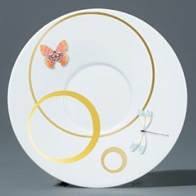 For over two centuries Raynaud has created unique Limoges porcelain, with a marked preference for relief shapes and generously colored and gilt decorations. Metamorphoses is a striking pattern of red and gold with a butterfly motif. For over two centuries Raynaud has created unique Limoges porcelain, with a marked preference for relief shapes and generously colored and gilt decorations. Metamorphoses is a striking pattern of red and gold with a butterfly motif.