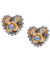 Let love reign supreme. Betsey Johnson's romantic earrings feature a trendy heart shape with blue and clear crystal accents and hematite-plated beading. Set in gold tone mixed metal. Approximate diameter: 3/4 inch.