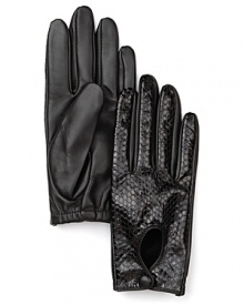 Python-embossed leather back these elegant gloves, a cozy-chic way to keep the cold at bay. Snaps at the wrist add dash. From Lauren by Ralph Lauren. Python-embossed leather back these elegant gloves, a cozy-chic way to keep the cold at bay. Snaps at the wrist add dash. From Lauren by Ralph Lauren.