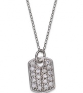 Bring on the bling! B. Brilliant's trendy dog tag necklace gets a glittering touch from round-cut cubic zirconias (1/5 ct. t.w.). Crafted in sterling silver. Approximate length: 18 inches + 3-inch extender. Approximate drop length: 5/8 inch. Approximate drop width: 1/4 inch.