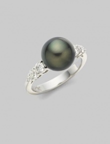 A smooth Black South Sea pearl is showcased on a 18K white gold band with diamond accents.9mm Black South Sea cultured pearl Diamond, 0.47 tcw 18K white gold Imported Additional Information Women's Ring Size Guide 