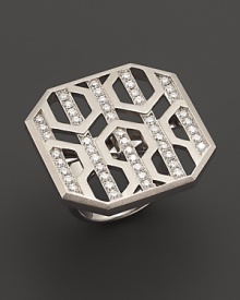 Brilliant diamonds pop against gleaming sterling silver in India Hicks' intriguing, geometric ring. Brilliant diamonds pop against gleaming sterling silver in India Hicks' intriguing, geometric ring.
