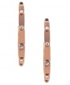 Stunning and sparkling. These open hoop earrings from Vince Camuto are crafted from polished rose gold-tone mixed metal with crystal accents adorning the outside for added luster. The earrings feature a post with friction-back closure. Approximate drop: 1-3/4 inches.