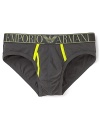 From Emporio Armani, ultra-soft cotton briefs framed by a wide logo waistband and contrast trim at the fly.