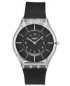 Leave nothing to the imagination with this transparent Black Classiness collection watch from Swatch.