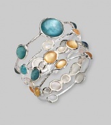 From the Wonderland Collection. Six doublet stones, in the softened shade of well-worn denim, combine color-backed mother-of-pearl and faceted clear quartz, set on a bangle of hammered sterling silver.Mother-of-pearl and clear quartzSterling silverDiameter, about 2½ImportedPlease note: Bracelets sold separately. 