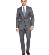 Show some steel. This gray pinstriped suit from Calvin Klein makes the right power move.