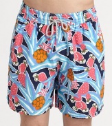 A tropical pineapple print adorns these quick-dry trunks, complete with drawstring waist and back eyelets to avoid a ballooning effect.Drawstring elastic waistBack flap pocket with grip-tape closureMesh liningPolyamideMachine washImported