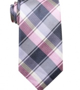 With a preppy exploded plaid, this Perry Ellis tie keeps your work wardrobe on its toes.