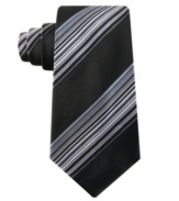 A wide-set stripe gives this Alfani tie sophisticated appeal.
