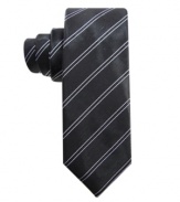 Add a little shine to your star status with this metallic striped skinny tie from Alfani.