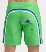 Comfortable, quick dry trunks have a lace-up waist and signature rainbow detail across the back and down the leg.Drawstring waistGrip-tape flyBack flap pocket with grip-tape closureInseam, about 7NylonMachine washImported