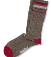 Stay warm with these tweed crew socks by Timberland with a touch of spandex to keep them in place.