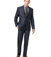 Ever-so-sharp, this navy suit from Tallia refines your style while keeping your look thoroughly modern.