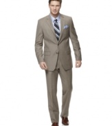 Head into neutral territory. This tan plaid suit from Lauren by Ralph Lauren has sophisticated, quiet confidence.