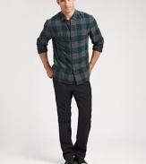 An effortless choice when comfort is as important as style in rumpled, plaid-checked cotton.ButtonfrontChest patch pocketsAbout 29½ from shoulder to hem99% cotton/1% spandexMachine washImported