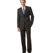 Look sharp. This navy suit from Donald J. Trump helps you break out of the box with a singular style statement.