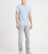 Slim-fitting silhouette, in a uniquely distressed, light-wash for a completed casual feel.Five-pocket styleInseam, about 33CottonMachine washImported