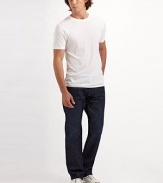 A low-rise classic is cut with straight legs and a comfortable fit in dark, inky denim. Five-pocket style Stitched back pockets Inseam, about 34 Cotton Made in USA 